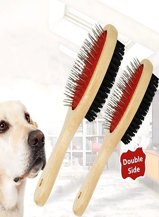 PET FUN Double Sided Wooden Pin Brush for Dogs & Cats | Pet Grooming & Massaging Brush with Soft Bristles & Pins | Shedding Tool Removes Loose Hair & Detangling (Medium) - Image 3